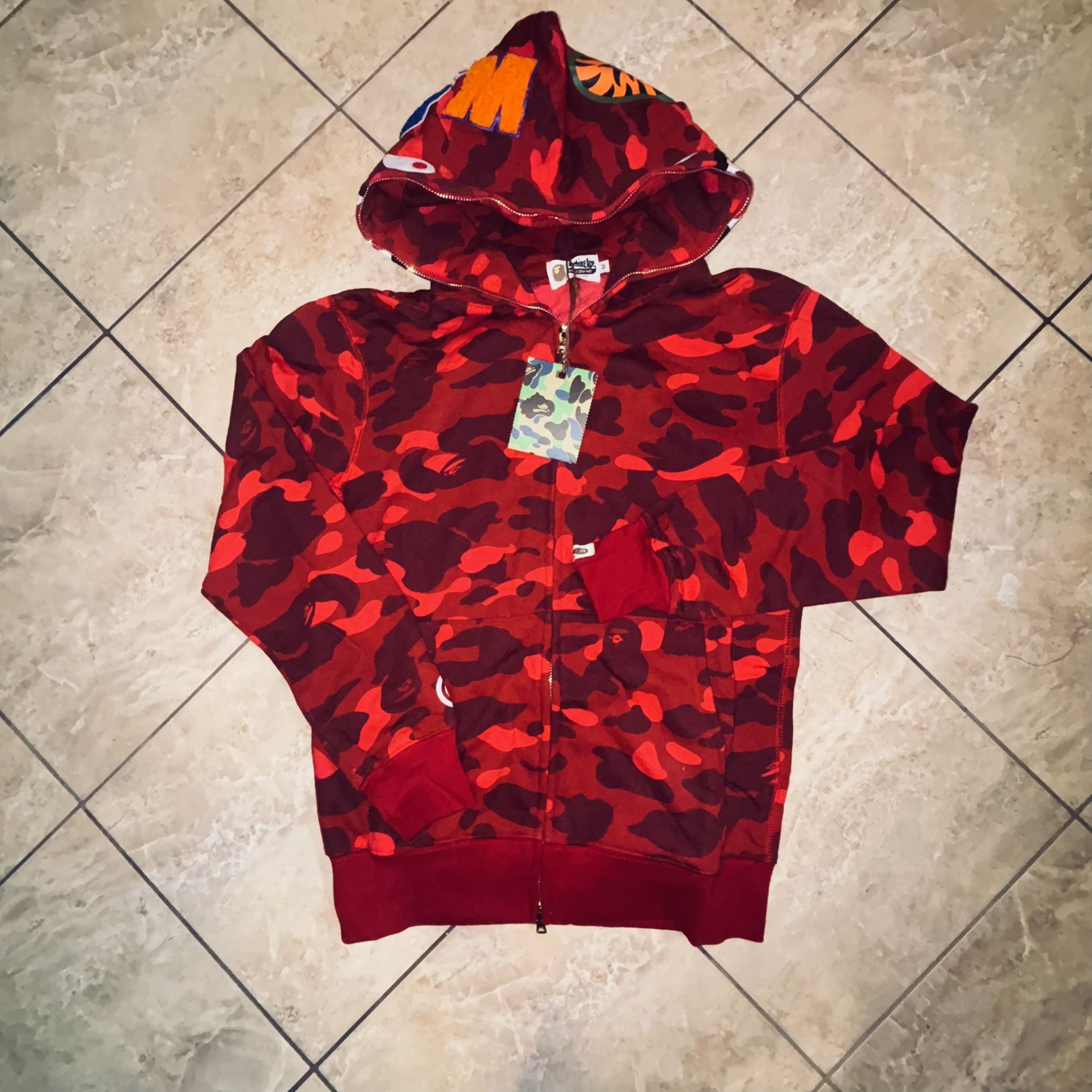 Bape Red Camo Shark Full Zip up Hoodie