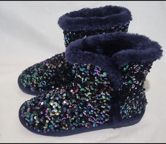 Sequins Glitter Womens Winter Warm Snow Boots Comfortable Slip on Shoes Size 7