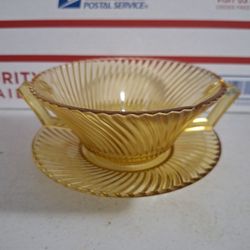 Vintage Federal Depression Glass Diana Glass 2 Handle Cream Soup Bowl Plate