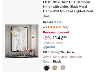 20x28 Inch LED Bathroom Mirror with Lights, Black Metal Frame Wall Mounted Lighted Vanity Mirrors for Wall,Anti-Fog 3000K/4500K/6000K Dimmable Led Mir