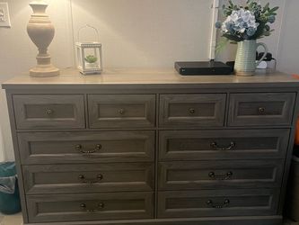 Gray Wood Dresser with Multiple Drawers