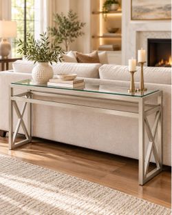 Glass Top Metal Console Sofa Table