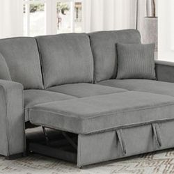 Brand New Grey Corduroy Sectional Sofa Storage Sleeper 
