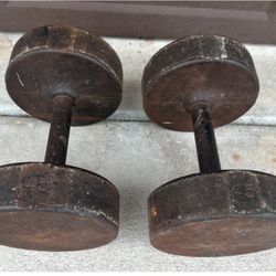 Set Of 45 Lb Vintage Steel Dumbells