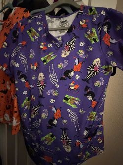 Beetlejuice Print Scrub Top