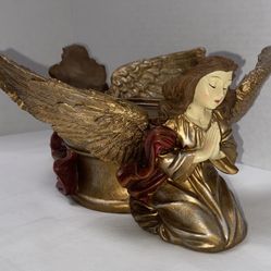 Vintage Style Gold Angels Praying Hands w/ Wings Pillar Candle Holder Christmas Decor