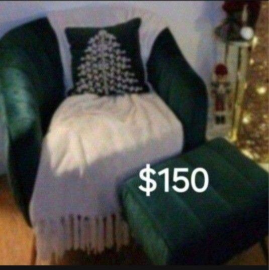 Emerald Green Accent Chair & Footstool