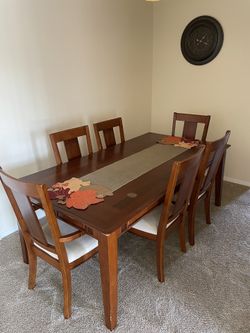 Solid Wood Dining Table and Six Chairs