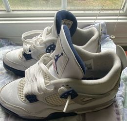 👟 Jordan Air Jordan 4 Retro White Navy Mid Top Men's Basketball Athletic Sneakers