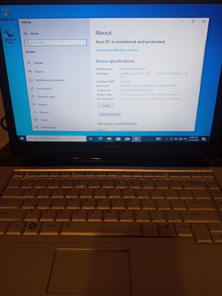 Toshiba Satellite A205-S5843 15.4" Intel Pentium 1.73GHz 2GB RAM 160GB HDD Win 10 Pro Excellent Battery with charger.
