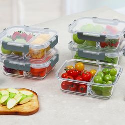 M MCIRCO 5-Pack,30 Oz Glass Meal Prep Containers 2 Compartments Airtight Lunch Bento Boxes With Lids