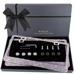 Bling License Plate Frame for Women, Sparkly Stainless Steel License Plate Frames| Over 1200 pcs 14 Facets Bedazzled Clear Glass Diamond Rhinestone Cr