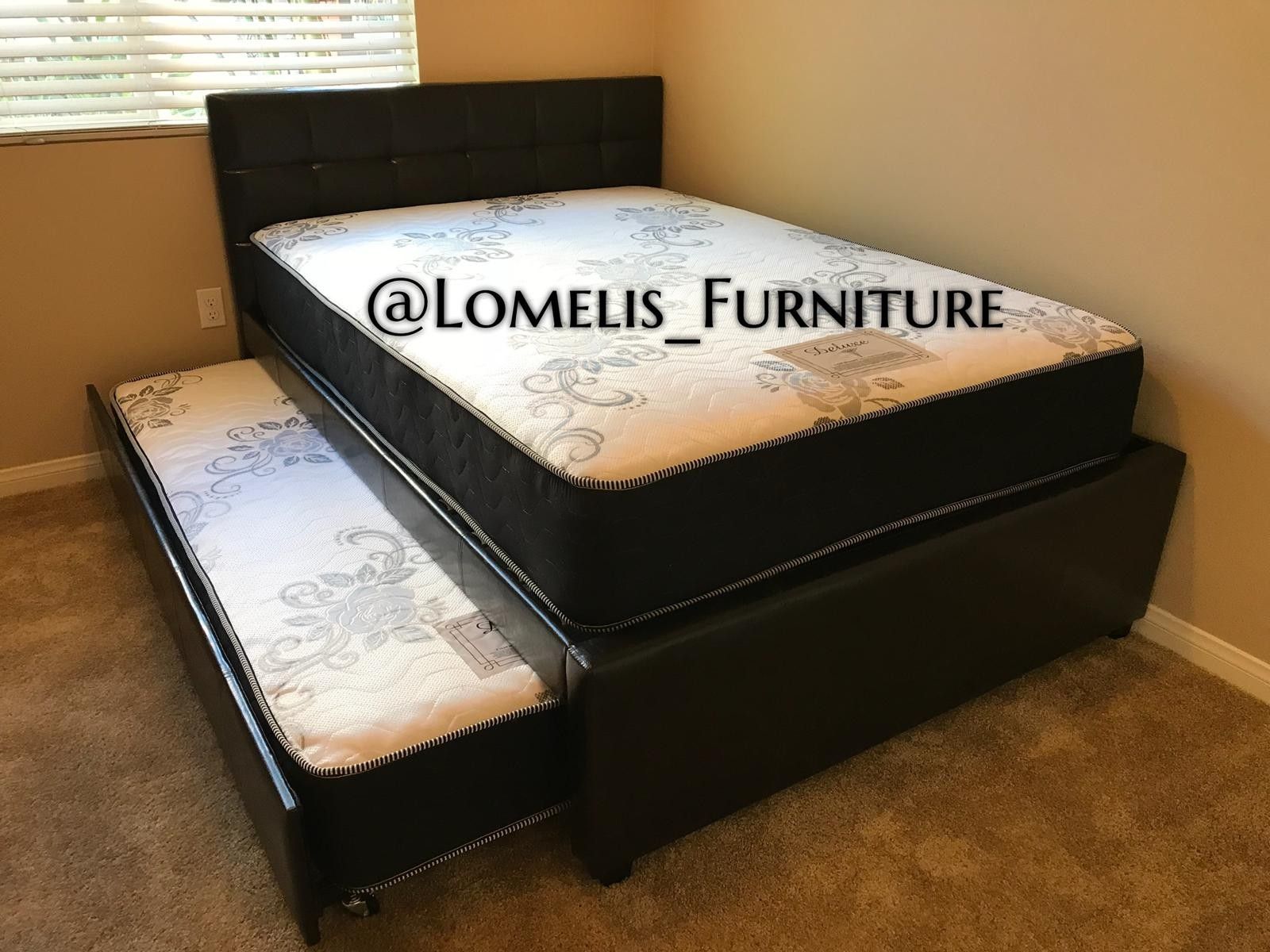 Full/twin expresso trundle bed w. Orthopedic mattresses included