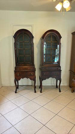 Pair Of Antique Wood Curio Cabinets