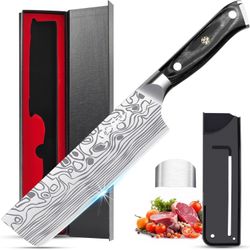 MOSFiATA 7” Nakiri Chef's Knife with Finger Guard, German High Carbon Stainless
