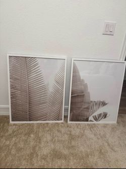 Set of 2 Large Framed Botanical Wall Art Prints – Neutral Beige/Taupe