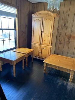 Solid Pine Furniture Set: Ent Center, Coffee Table, 2 Side Tables