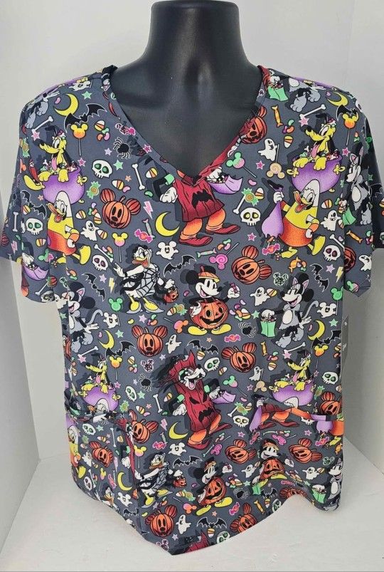 Disney Mickey & Friends Halloween Medical Scrub Top Womens Lg