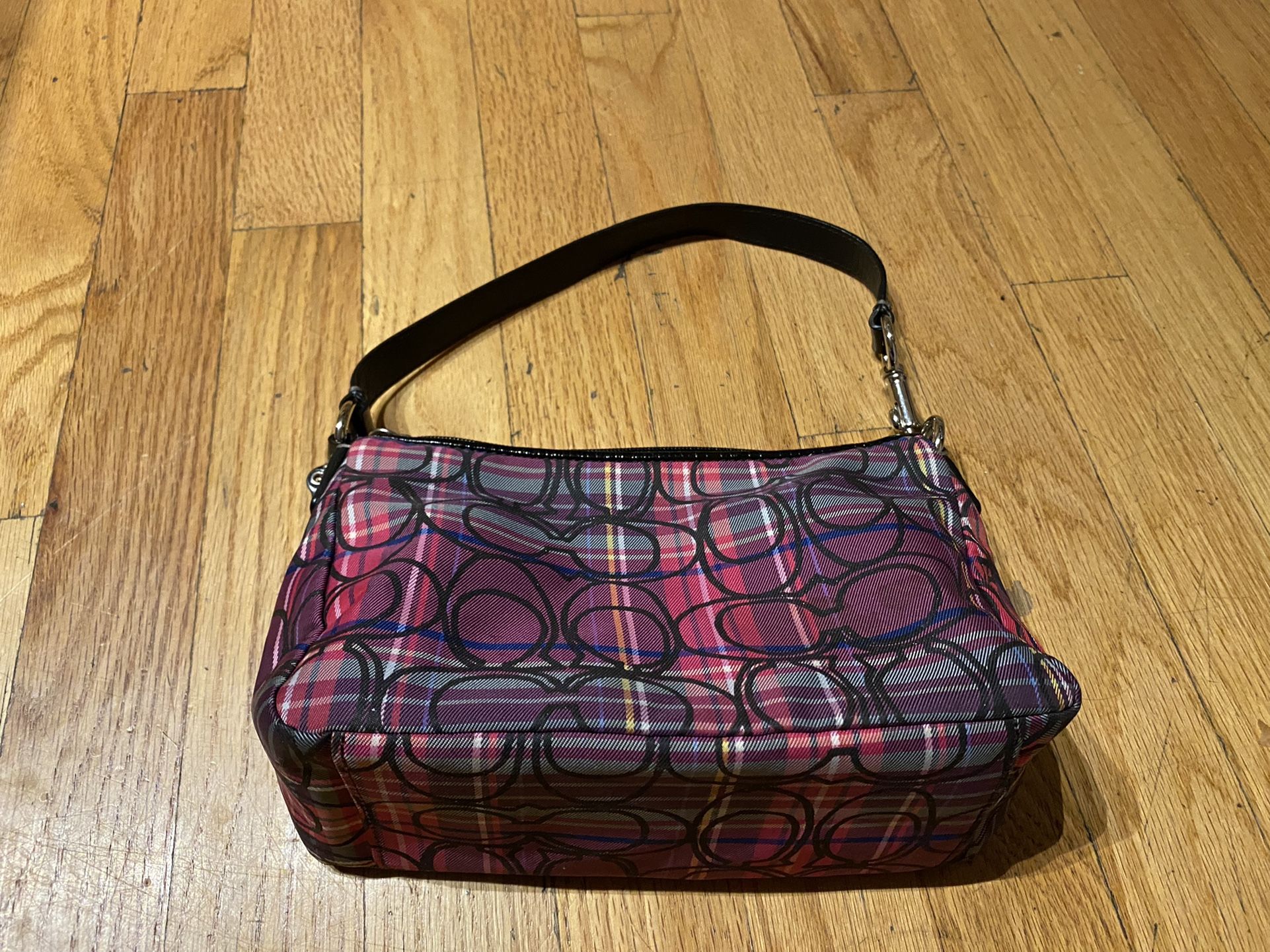 Coach Small Pink/Black Plaid Shoulder Bag