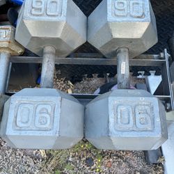 90lb hex iron dumbbell set weights