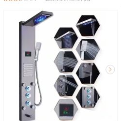 50 in. 10-Jet Shower Panel System in Brushed Nickel with LED Rainfall Waterfall Shower Head Hand shower and Tub Spout