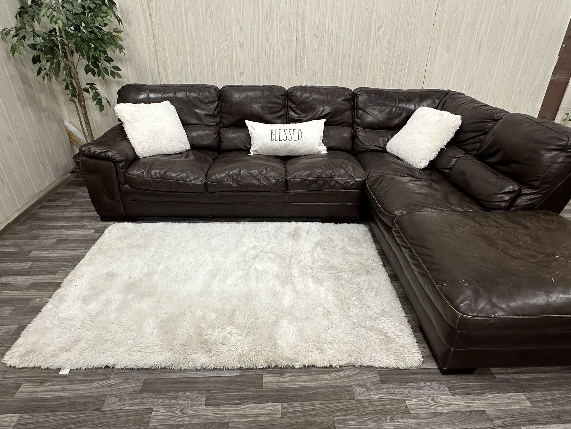 Large Brown Leather Sectional Couch - Delivery Available