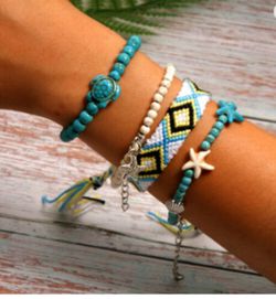VSCO Girl's Bracelet Lot 4 Save The Turtles Beads Friendship NIP