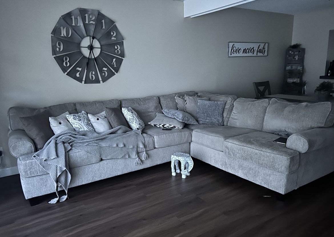 Beige Gray Sectional Couch Sofa