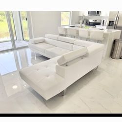 White Sectional Sofa Modern Faux Leather NEW 