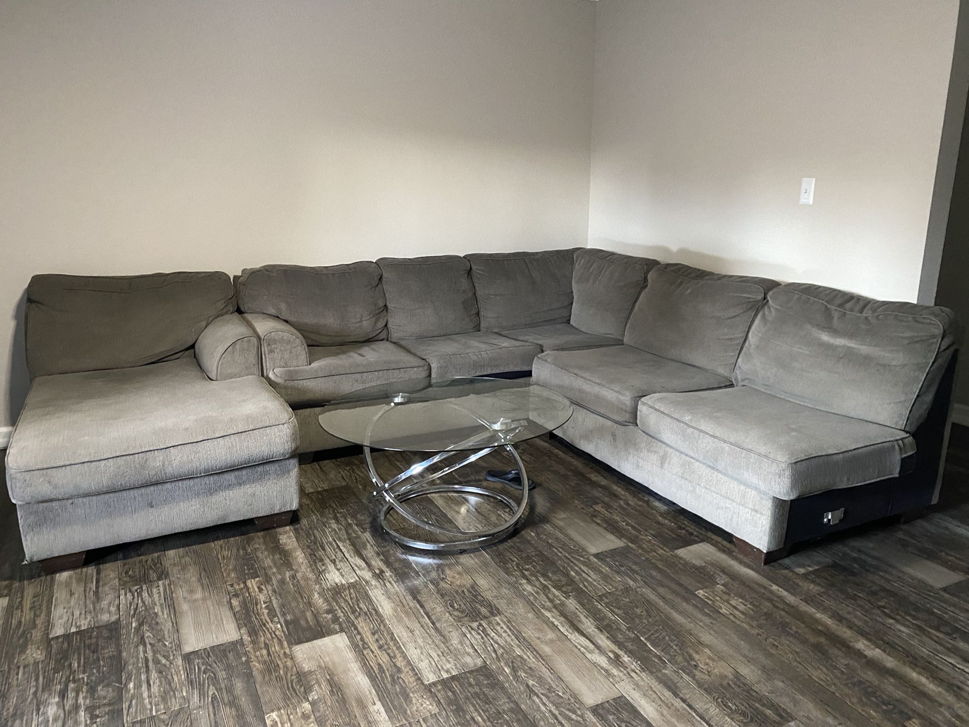 Bundle! Couch with glass coffee table and two glass end tables