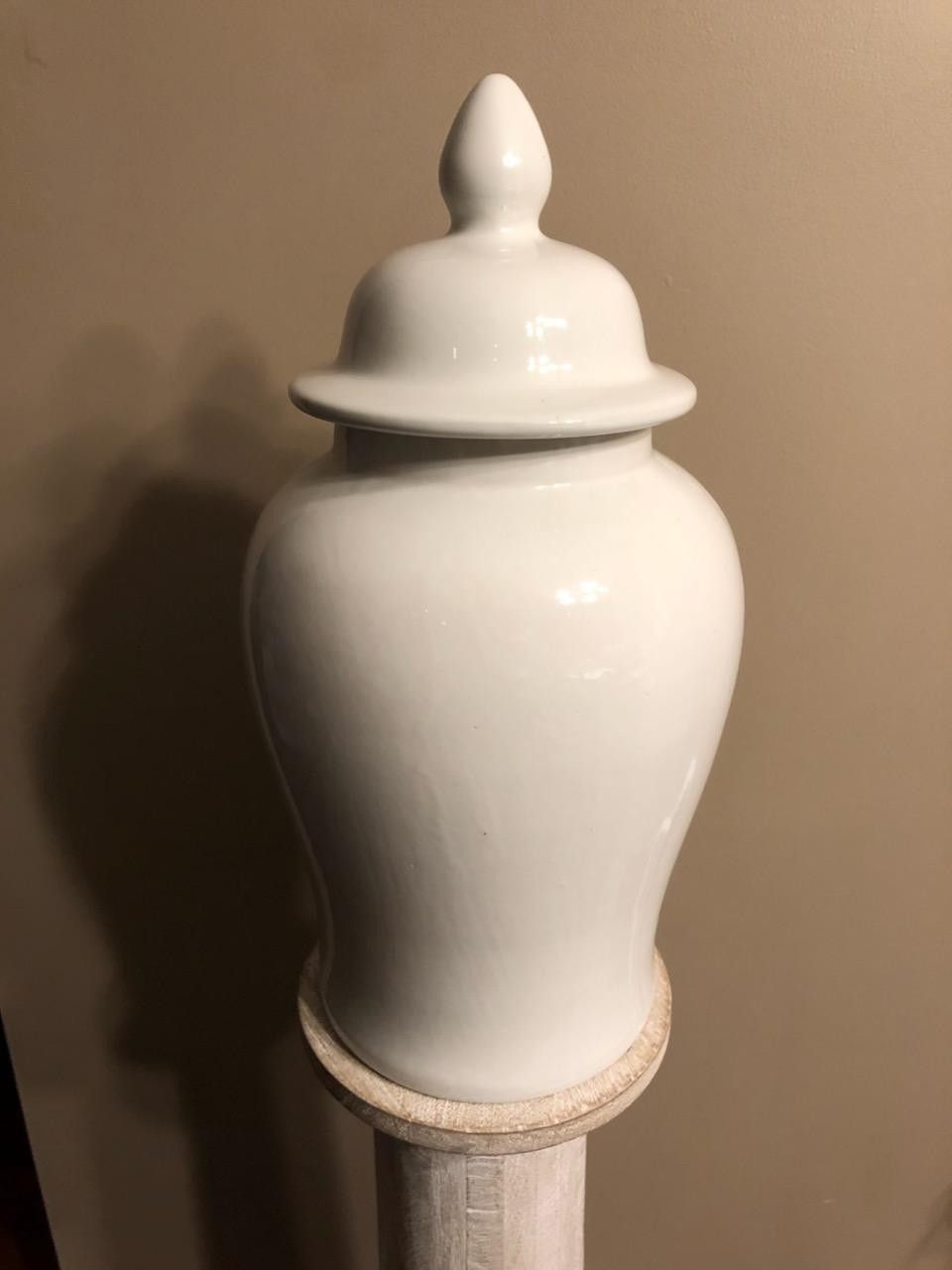Temple jar white urn 19x5.5 dimeter of opening