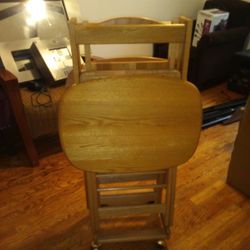 Wood Chairs and TV Trays With Rolling Stand 