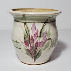 Pottery Honey Pot Purple Flowers
