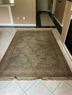 Green Floral Area Rug with Fringe