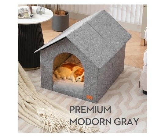 Indoor Dog House with Washable Plush Cushion