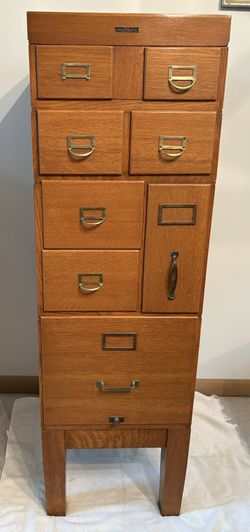 Vintage Card Catalog Filing Cabinet Tiger Oak Wood