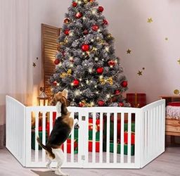 Freestanding Pet Gate for Dogs - 4 Panels Indoor Foldable Dog Fence for Stairs, Hallways, or Doorway