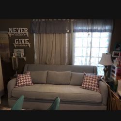 Couch two end tables 2 lamps two lavender and white pillows all brand new items hardly ever used paid 2000 selling all of it for 600