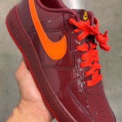 NIKE AIR FORCE 1 LOW PATENT LEATHER DARK TEAM RED SAFETY ORANGE