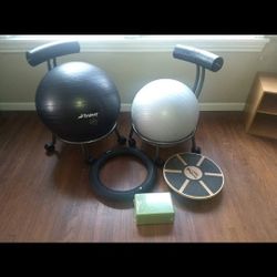 Exercise Ergonomic Equipment Isometric And Trideer Chair, Ball, Floor Holder. Yogaree And Block Already Sold. 