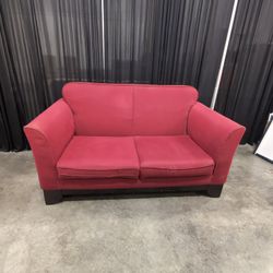 Red Fabric Two-Seat Loveseat with Wooden Base