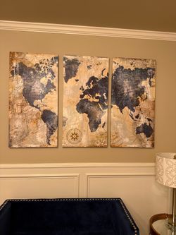 3 PANEL LARGE CANVAS WORLD GLOBE
