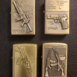 3D Carved Gun Lighters. Ar-15+Ak-47+Stg 44+ DA Pistol Lot Of 4, Windproof