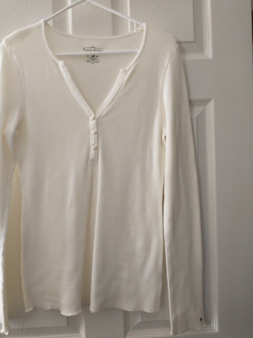 Tommy Hilfiger Off-white, V-neck Shirt (L)