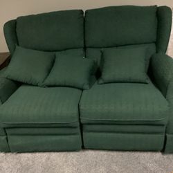 Green Loveseat Which Both Recline With 3 Pillows