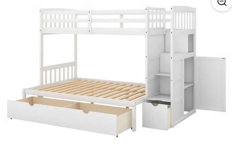 Twin Bunk Bed with Drawers, Shelf and Storage  White
