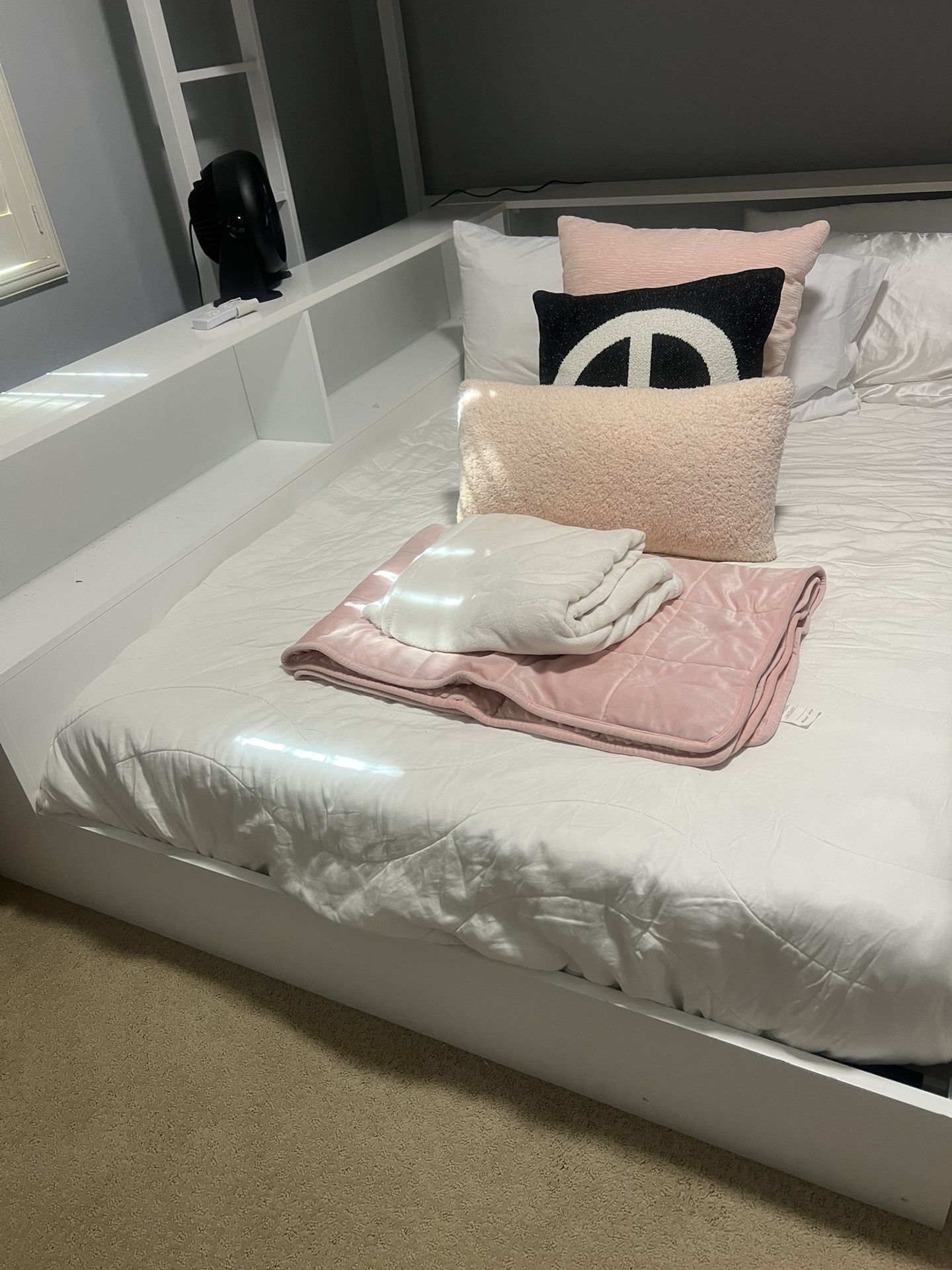 Luca White Full Wood Corner Bookcase Bed - $300