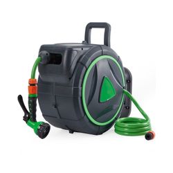5/8" x 90 FT Retractable Garden Hose Reel, Wall-Mounted Auto Rewind Hose Reel with 180° Swivel Bracket, Kink-Free Hose for Lawn, Garden & Car Washing