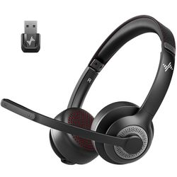 Wireless Headset with AI Noise Cancelling Microphone Bluetooth Headset - Bluetooth V5.2 Headphones with USB Dongle & Mic Mute for Computer/Laptop/PC/i