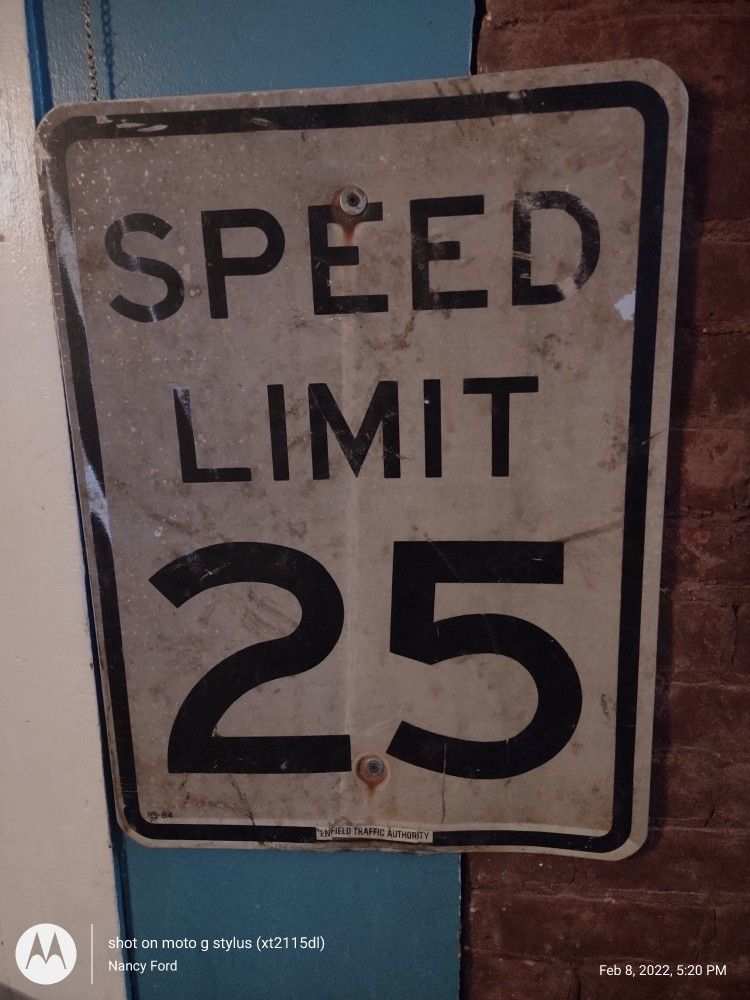 Antique 25 Miles Speed Limit Sign